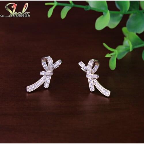 Bow Bowknot Charm Stud Earrings For Women OL Fashion Jewelry Accessories Pendant Wholesale S925 Pin High Quality