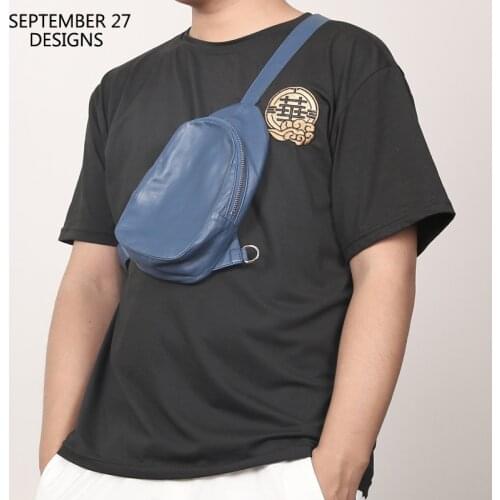 New Fashion Small Chest Bag Men Genuine Leather Luxury Handmade Casual Satchels Simple Messenger Pack Cell Phone Shoulder Bags