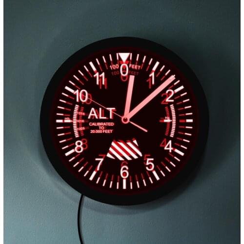 Altitude Meter Tracking Pilot Air Plane Altitude Measurement LED Neon Wall Clock Military Altimeter Tracking Saat Pilot Gag Gift