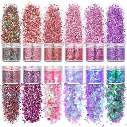 Q39C Thick Glitter 12 Colors Holographic Ultra-fine Makeup Holiday Powder Nail Pigment Holographic Nail Powder Sequins