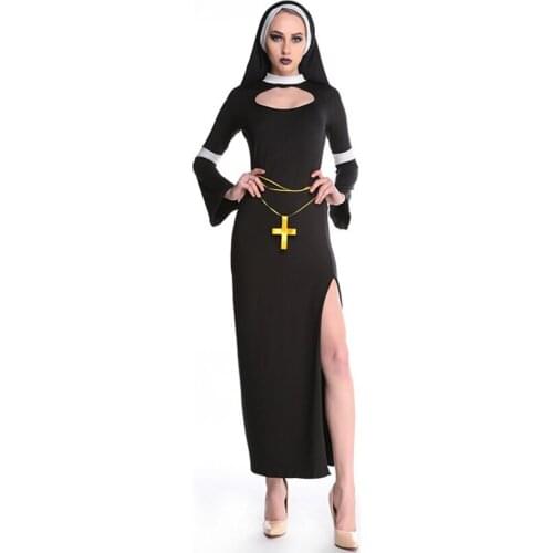 Horror Nun Costume Virgin Mary Nun Dress Scary Halloween Costume For Women Fancy Part Outfit Halloween Dress with Headscarf