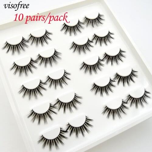 Visofree 10 pairs Bulk 3D Mink Lashes Natural False Eyelashes Dramatic Volume Fake Lashes Makeup Eyelash Extension Eyelashes R53