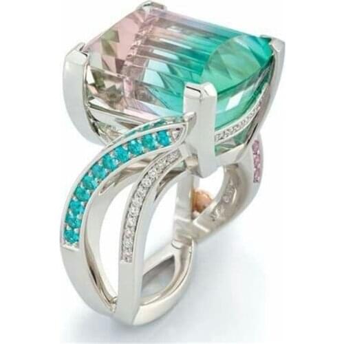 Yobest New Brand Big Colorful CZ Cubic Zircon Stone Silver Color Rings for Women Jewelry Gift Dropshipping