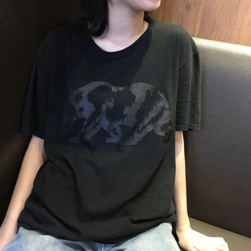 Summer 2021 New Cotton round Neck Womens Short Sleeve Womens Harajuku Style Printed Loose Ins Trendy Black T-shirt