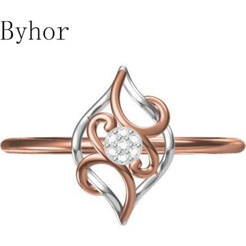 Byhor Solid 14K White+Rose Gold 0.029ct H/SI Natural Diamonds ring Women Flower Fine Jewelry Trendy Wedding Band кольцo кольцa
