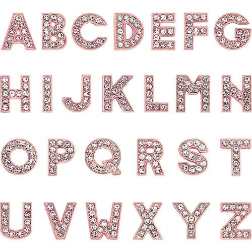 1pc 10mm Slide Letters Rose Gold Color Charms English Alphabet A-Z Fit DIY Wristband & Bracelet & Pet Collar Jewelry Making