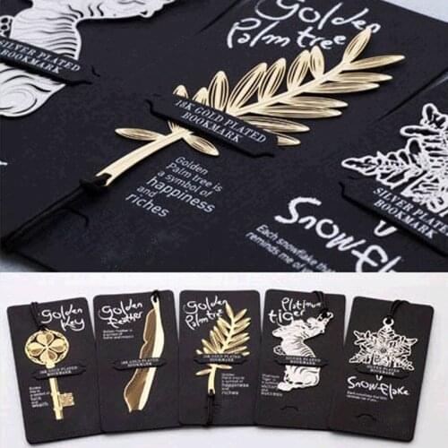 1Pcs Silver Plated Snowflakes Stainless Steel Bookmarks Golden Feather Keys Hollow Bookmark Metal Lanyard Books Paper Clips