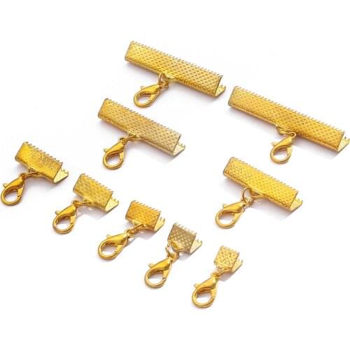 10set/bag Iron Lobster Clasps Hooks Extending Chain Leather Cord End Cap Connectors Making Bracelet Necklace DIY Jewelry Finding