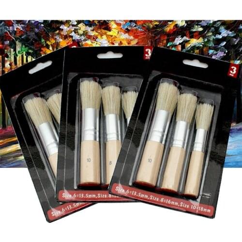 3Pcs Art Crafts Students Gift Acrylic Watercolor Oil Painting Tools Wooden Handle Stencil Brush Pig Bristle Brushes