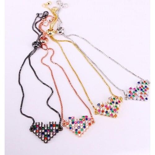 6PCS, Rainbow CZ Colorful Zirconia Adjusted Bracelet Hear-ts Jewelry For Women