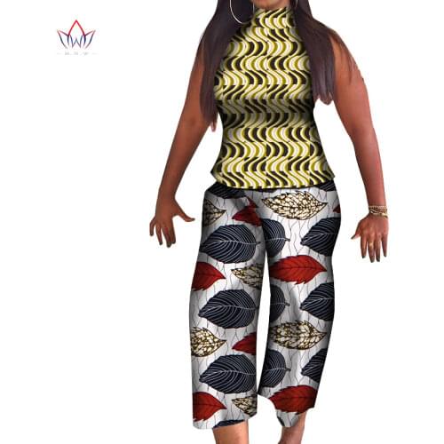 African Women Clothes 2pcs Set Top and Pant Sleeveless Causal Party Trouser Dashiki Print Pants African Women Clothing WY6418