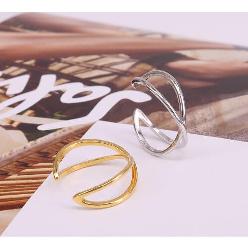 Aide 925 Sterling Silver Punk Open Rings Fashion Curved Lines Adjustable Rings for Women Gold Color Ring Party Jewelry Gifts
