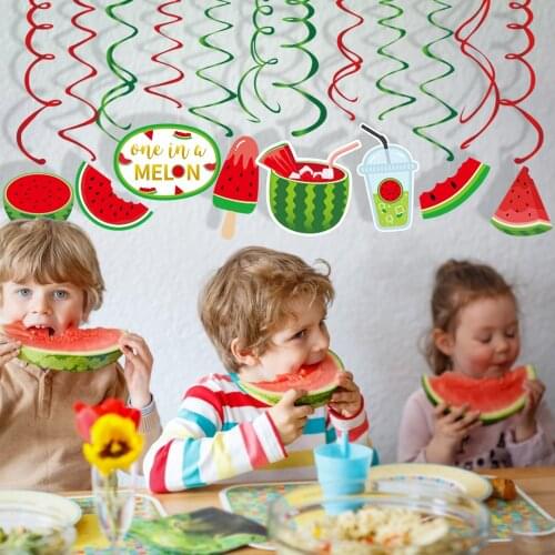 Watermelon Ceiling Foil Spirals Happy Birthday Hanging Swirls Kids Party Decorations Baby Shower Watermelon PVC Foil Swirls