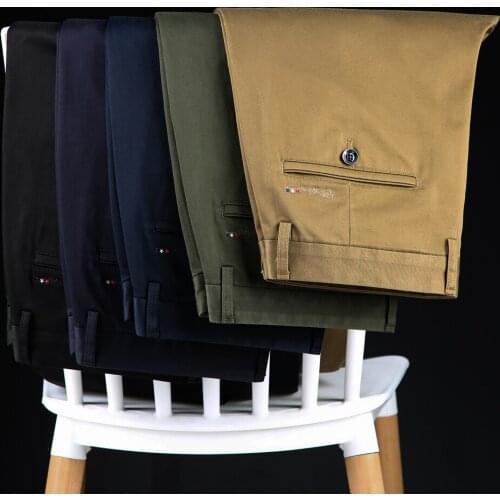 2020 Autumn New 4 Colors Men Stretch Straight Casual Pants Office Business Fashion Cotton Brand Trousers Male Green Khaki