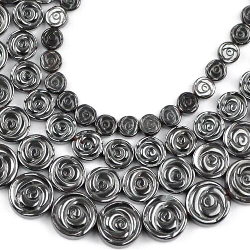 HGKLBB 6/8/10/12MM Roses Flowers Black Hematite Natural Stone round Loose beads For Jewelry making bracelet DIY accessories