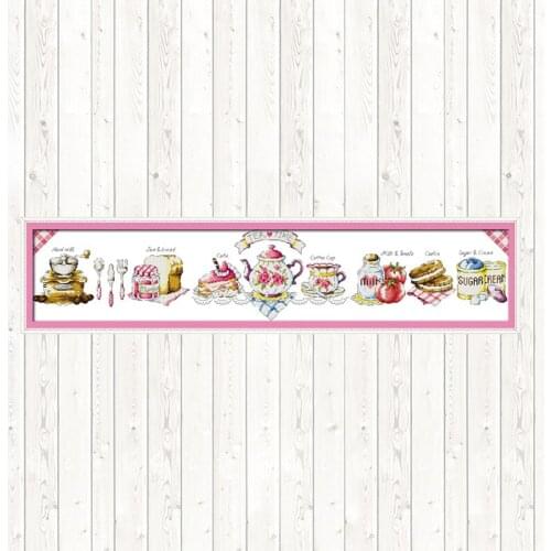 Tea-time Embroidery Cross Stitch Kit 14ct Printed on Canvas Counted Aida Fabric 11ct DMC Threads DIY Handmade Needlework Kits