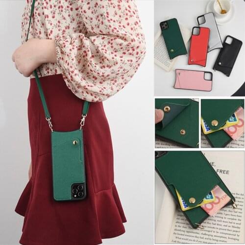 Luxury Crossbody Leather Case For iPhone 12 Mini XS 11 Pro MAX XR X 6S 6 7 8 Plus SE Long Strap Purse Card Slot Phone Cover