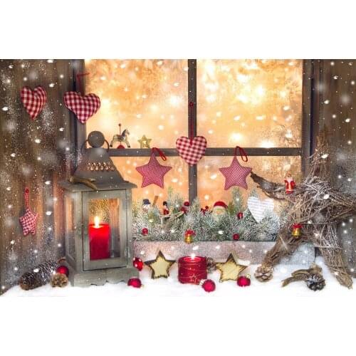 VinylBDS Digital Printing Christmas Studio Backgrounds Windows Red Beads Snow Floor Backdrop No Wrinkles For Baby Photography