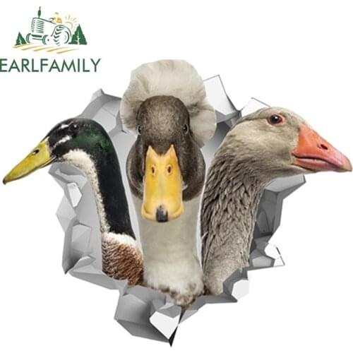 EARLFAMILY 13cm x 10.6cm Funny Ducks Car Sticker Torn Metal Farm Animal Car Decal Reflective Sticker 3D Car Styling Accessories