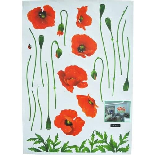Elegant Women Spend Corn Poppy Wall Sticker PVC Waterproof Warmth Room Bedroom Sofa Background Decoration Red