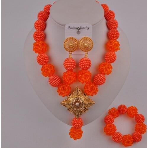 Flash nigerian wedding african beads orange african jewelry set FZZ103-06