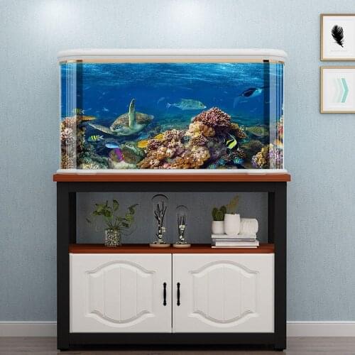 Deep Sea Turtle Background Sticker Fish Tank Creative Paste Paper Aquarium Decoration Poster Acuario Decor Room Ornament YGT017