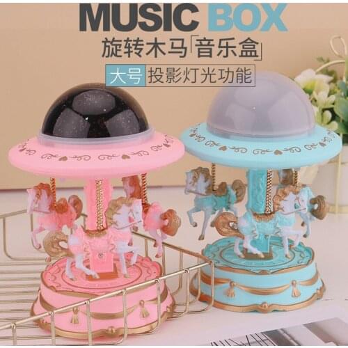 Creative lighting projection merry-go-round music box rotating colorful led star projection light octave