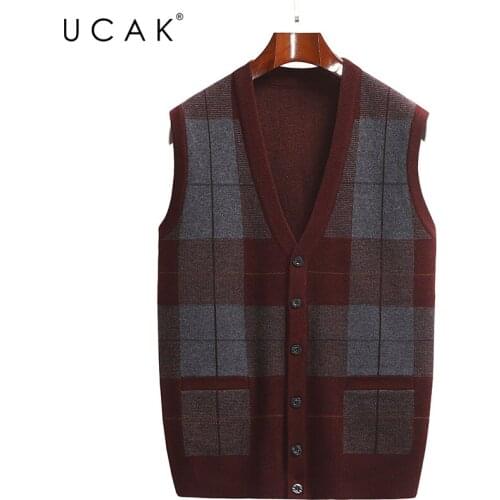 UCAK Brand Streetwear Sweater Men Cardigan Men Clothes Spring Autumn New Tops Sleeveless Sweaters Classic Cardigans Coat U1299