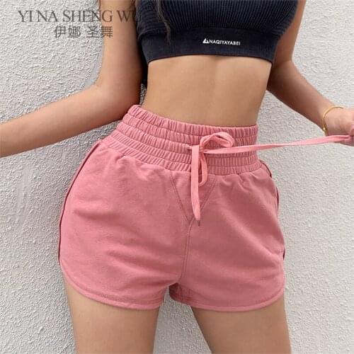 Naked-feel Buttery-soft Loose Training Gym Sport Shorts Women Waist Drawstring Running Yoga Fitness Workout Shorts Sportswear