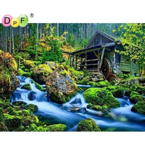 New 3D DIY Diamond Embroidery Painting Cross Stitch square Full Mosaic dill Crafts Kits forest River hut Home Decorative picture