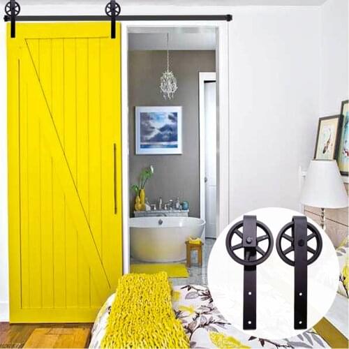 LWZH 16ft/17ft/18ft/19ft/20ft Black Modern Steel Rustic Wood Sliding Barn Door Closet Door Track Hardware Set for Single Door