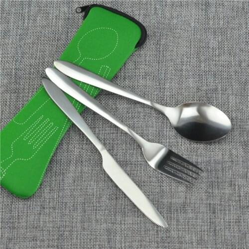 Stainless Steel Travel Cutlery Spoon Fork Steak Knife Set Portable Knife Fork Spoon with Bag 3-Piece Set Kitchen Accessories