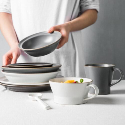 Dishes set household simple dishes soup dishes ceramic rice bowls Nordic Light luxury tableware combination set dish set dinner
