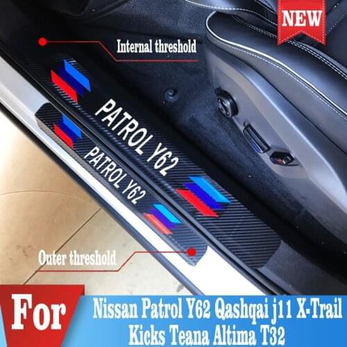 4PCS For Nissan Patrol Y62 Qashqai j11 X-Trail Kicks Teana Altima T32 Car Protector Door Sill Stickers Accessories