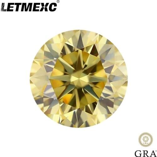 Letmexc Light Yellow Moissanite Diamond Gemstone VVS1 Excellent Round Cut for Custom Ring with Report