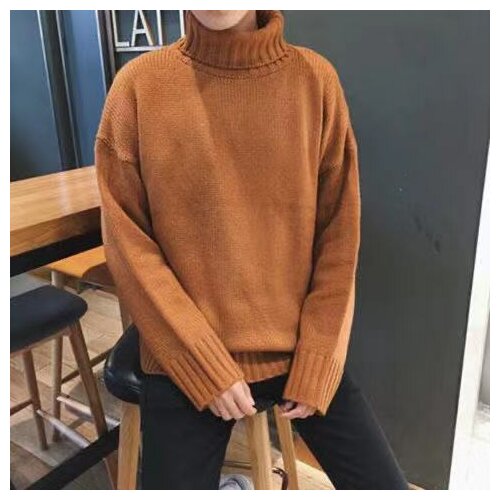2019 autumn and winter new mens sweater mens high collar solid color casual sweater mens loose knit pullover