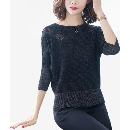 2019 spring new O-Neck Batwing Sleeve Tops women fashion Loose Thin Pullovers Sweater Casual Knitted Lace Sweater women