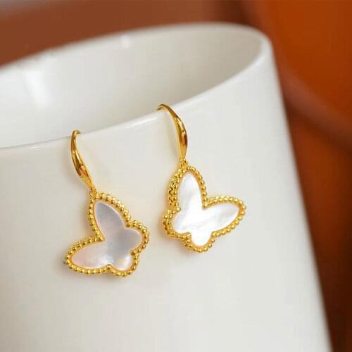 Original Design Epoxy Enamel Porcelain White Shell Butterfly Earrings Chinese Palace Style Charm Womens Brand Silver Jewelry