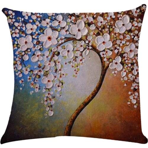Cushion Retro Oil Painting Color Tree Linen Hug Pillowcase Home Decoration Sofa Cushion Set Foreign Trade Hot Sale Digital Print