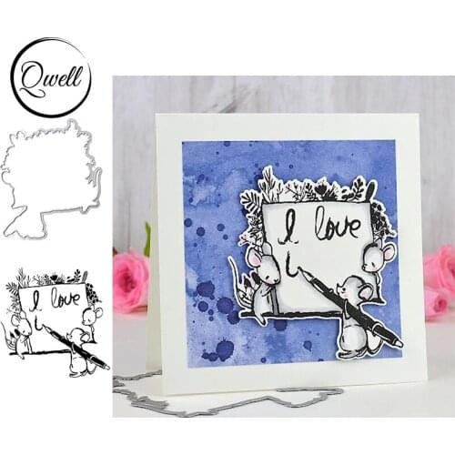 QWELL Painting Plate Frame Cutting Dies With Clear Silicone Stamps Mice Writing DIY Scrapbooking Album Paper Cards Crafts 2020