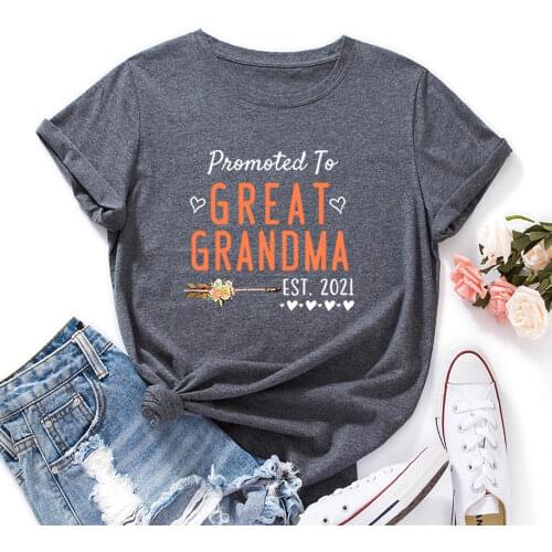 Promoted To Great Grandma Womens Short Sleeve T Shirts Loose Graphic Tops Crewneck Cotton Summer Tee Shirts Mother Day Pregnancy