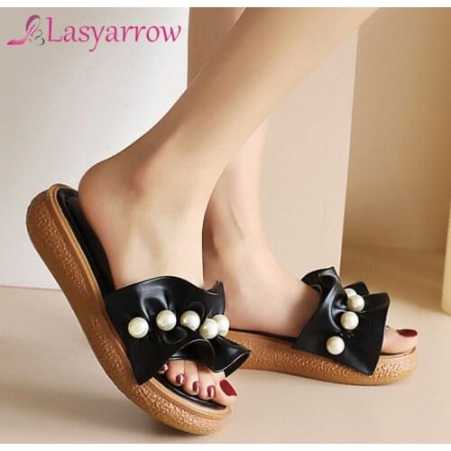 Lasyarrow Black White Green Fashion Womens Slippers Outdoor Female Woman Shoes Summer 2021 Platform Wedge Slides Size 30-43
