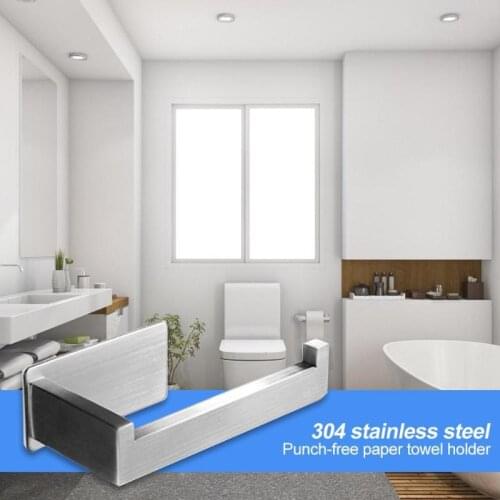 Stainless Steel Towel Hanger Punch-free Paper Rack Wall Household Toilet Roll Holder Stand Organizer Storage Rack Tissue Shelf