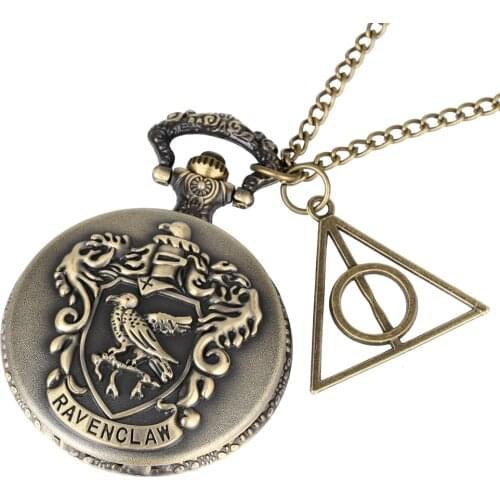Vintage Ravenclaw Letter Fob Pocket Watch Bronze Exquisite Pendant Watch Men Women Necklace Chain reloj de bolsillo + Accessory