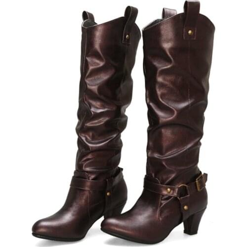 Stylish WomenS Shoes Leather Long Boots Women Round Toe High heeled Over The Knee Western Knight Boots Shoes Woman 188-1