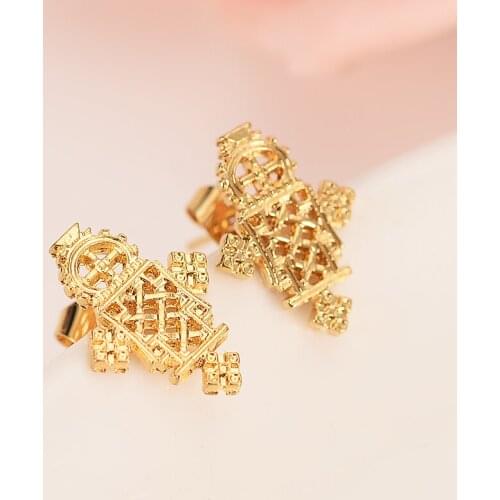 Ethiopian Cross Coptic Earrings for Women Girl Gold silver stud earring Wholesale African Earring Jewelry Eritrea Items gift