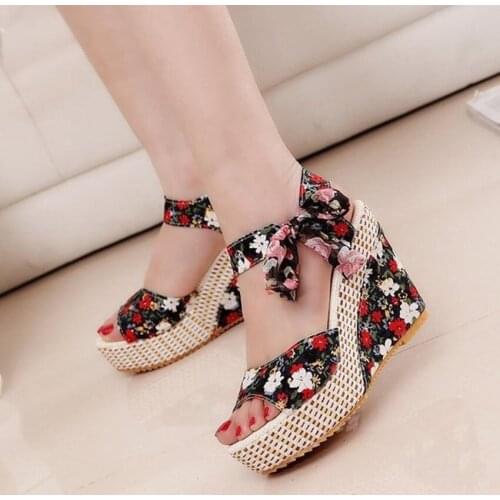 Idyllic style wedges with lace lace-up womens shoes