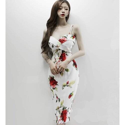 2019 Summer Print Floral Wrap Dress Spaghetti Strap Bodycon Dress Women Elegant Sexy Party Dresses Women Robe Longue Vestidos