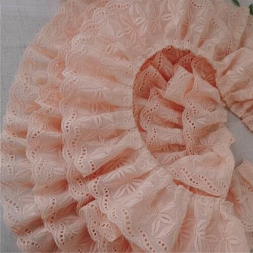 1M Embroidery Flower Cotton Lace Fabric Tulle Lace Applique 7.5cm Ribbon Orange Lace Fabric Wedding Dress Laces For Clothes FR1