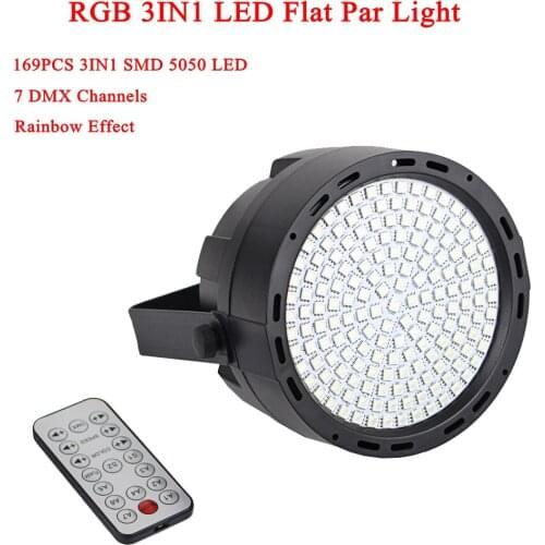 169Pcs RGB 3IN1 SMD 5050 LED Flat Par Lighting DJ Par Remote Control DMX512 Light DMX DJ Wash Lighting Disco Party Stage Light